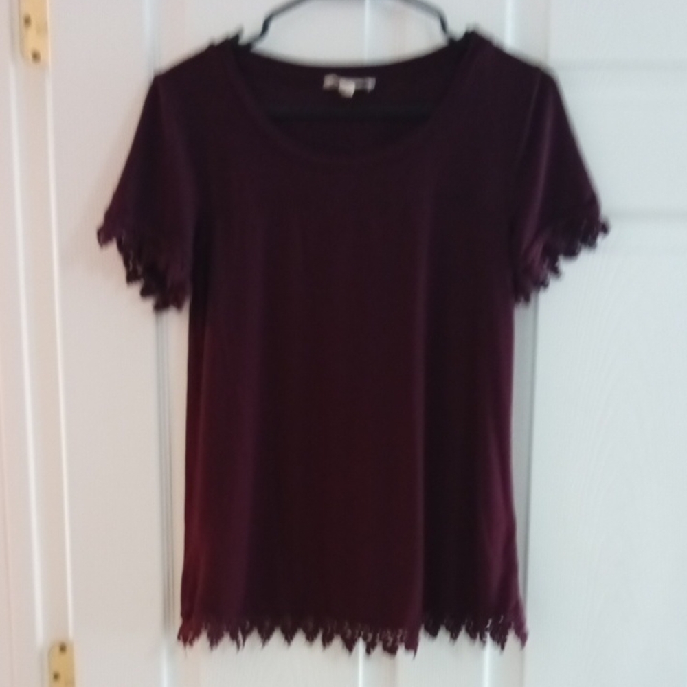 Elegant Burgundy Lace Trim Top
